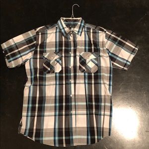 Short-Sleeved, Printed Button Down.